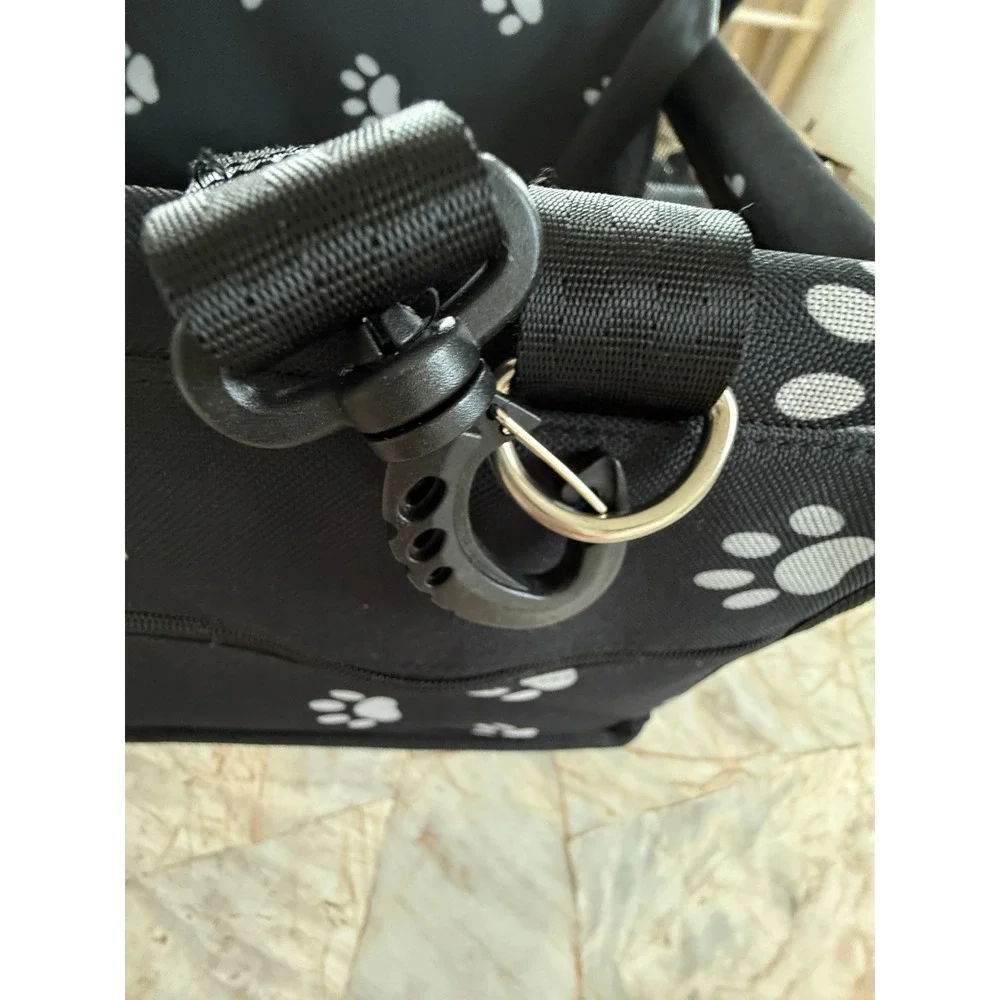 Black Paw Print Pet Car Booster Seat Small Dog Cat Travel Carrier Mesh Sides